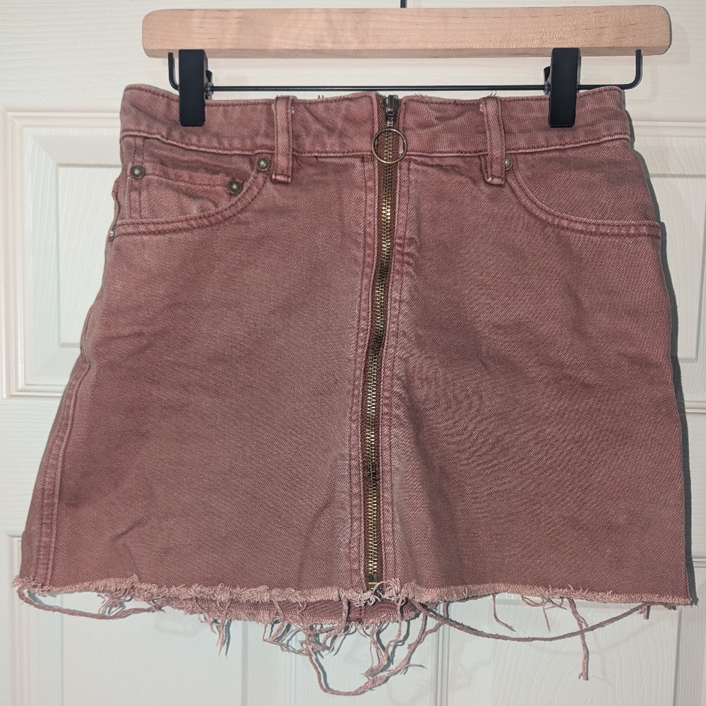 Free People Pink Denim Skirt